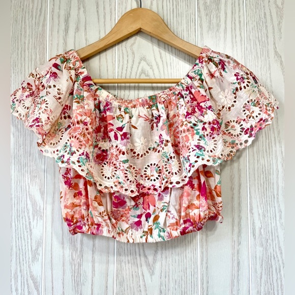Angie Juniors' Printed Ruffled Cotton Crop Top Size M LNC - Picture 4 of 4